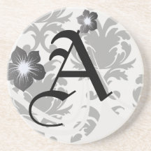elegant black and white damask beverage coaster