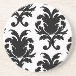 elegant black and white damask beverage coasters