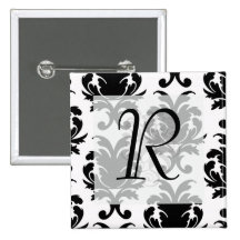 elegant black and white damask buttons