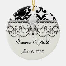 elegant black and white damask christmas ornament