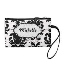 elegant black and white damask coin wallet