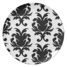 elegant black and white damask dinner plates