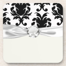 elegant black and white damask drink coaster
