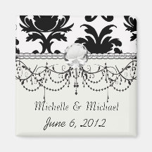 elegant black and white damask fridge magnet