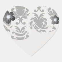 elegant black and white damask heart stickers
