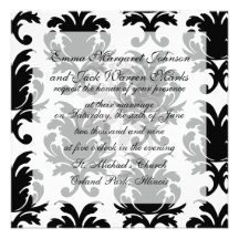 elegant black and white damask invitations