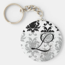 elegant black and white damask key chains