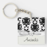 elegant black and white damask square acrylic key chains