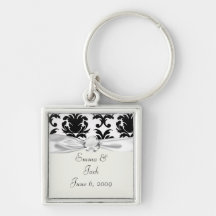 elegant black and white damask keychain