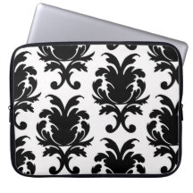elegant black and white damask laptop computer sleeve