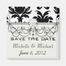elegant black and white damask refrigerator magnets