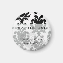 elegant black and white damask refrigerator magnets