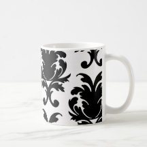 elegant black and white damask mug