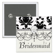 elegant black and white damask pinback button