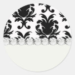 elegant black and white damask round sticker
