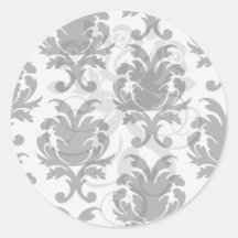 elegant black and white damask round sticker