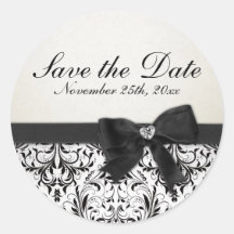 Elegant Black and White Damask Save the Date Stickers
