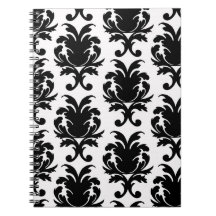 elegant black and white damask spiral notebooks