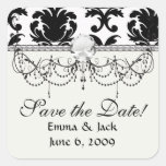 elegant black and white damask square stickers