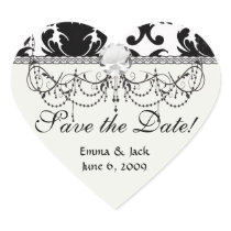elegant black and white damask heart stickers