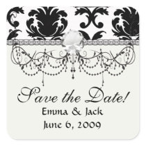 elegant black and white damask square stickers