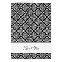 Elegant Black and White Damask Thank You Card cards