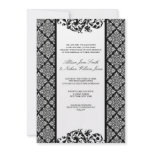 Elegant Black and White Damask Wedding Invitation