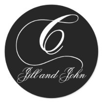 Elegant Black and White Monogram C Names Stickers