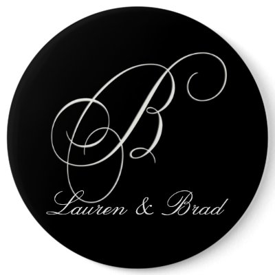 Elegant black and white monogram - initial b pinback button by aslentz