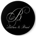 Elegant black and white monogram - initial b pinback button