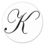 Elegant Black and White Monogram K Round Sticker