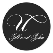 Elegant Black and White Monogram U Names Stickers