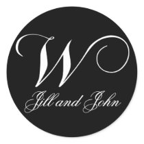 Elegant Black and White Monogram W Names Stickers