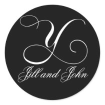 Elegant Black and White Monogram Y Names Stickers
