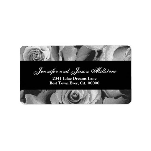 Elegant BLACK and WHITE Roses Wedding Label