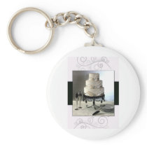 Elegant black and white  wedding cake keychain