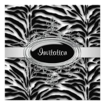 Elegant Black and White Zebra Party Personalized Announcement