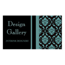 Elegant Black Blue Damask Business Card