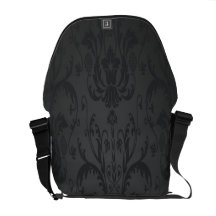 Elegant Black Charcoal Damask Floral Messenger Bag