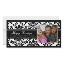 Elegant Black Damask Custom Happy Holidays Card