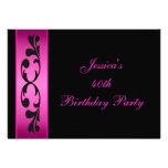 Elegant Black Floral Hot Pink Party Announcements