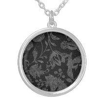 Elegant black floral pattern personalized necklace