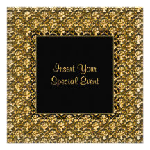 Elegant black gold damask party invitations