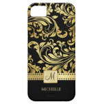 Elegant Black & Gold Damask with Monogram iPhone 5 Case