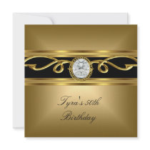 Elegant Black Gold Diamond Jewel 50th Birthday Custom Invitations
