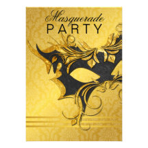 Elegant Black & Gold Masquerade Party Invitation
