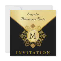 Elegant Black Gold Monogram Special Occasion Invitation