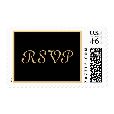 Elegant Black Gold RSVP Postage Stamp by 369Design