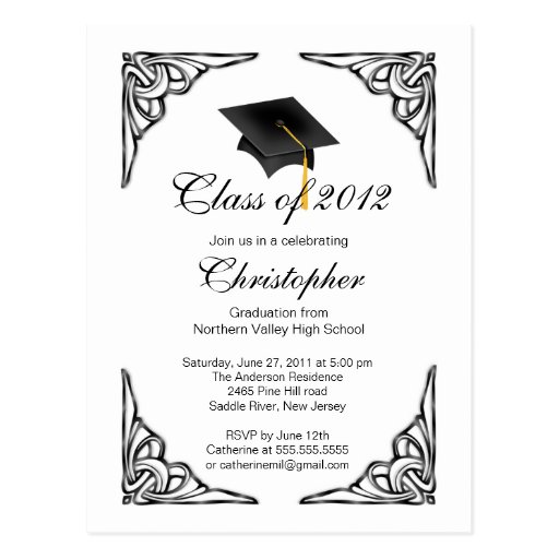Elegant Black Grad Cap Graduation Party Invitation Post Card