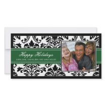Elegant Black & Green Damask Custom Happy Holidays